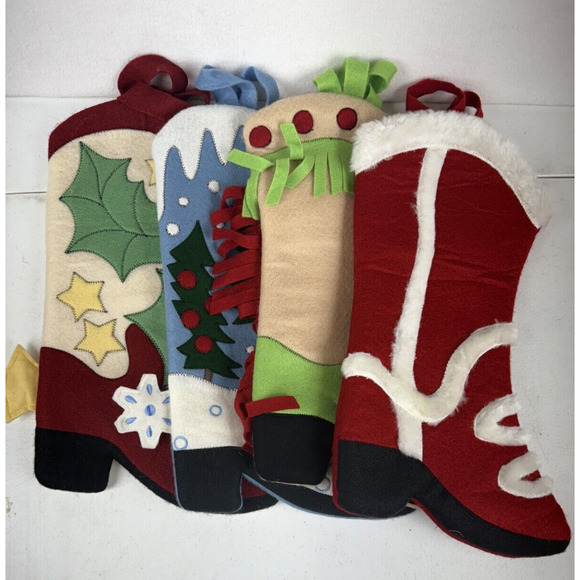 Christmas Stocking 4 WESTERN COWBOY BOOT SHAPE 14.5 x6.5 - Picture 1 of 7